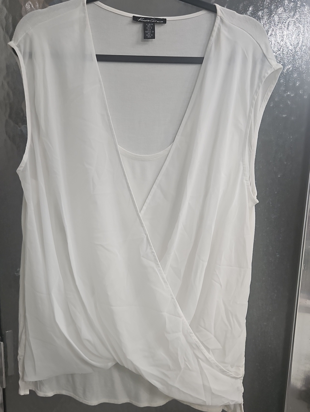 Kenneth Cole New York Cream Draped Surplice Tunic Top